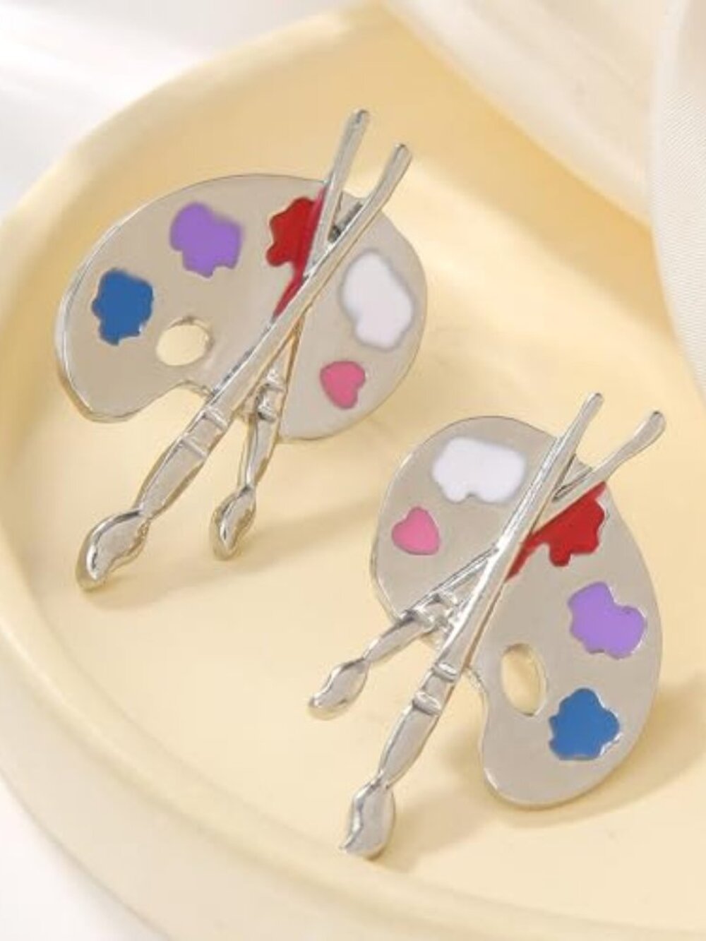 New - Artist Palette Earrings for Women Artsy Paintbrush Brush Asymmetrical